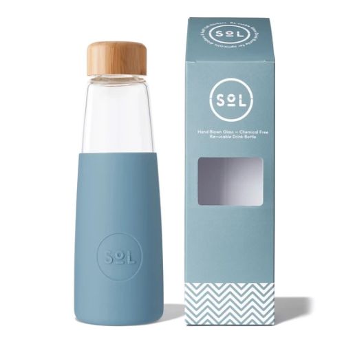 Sol Glass Water Bottle Blue Stone 410ml