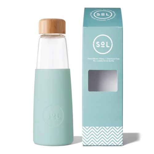 Sol Glass Water Bottle Cool Cyan 410ml