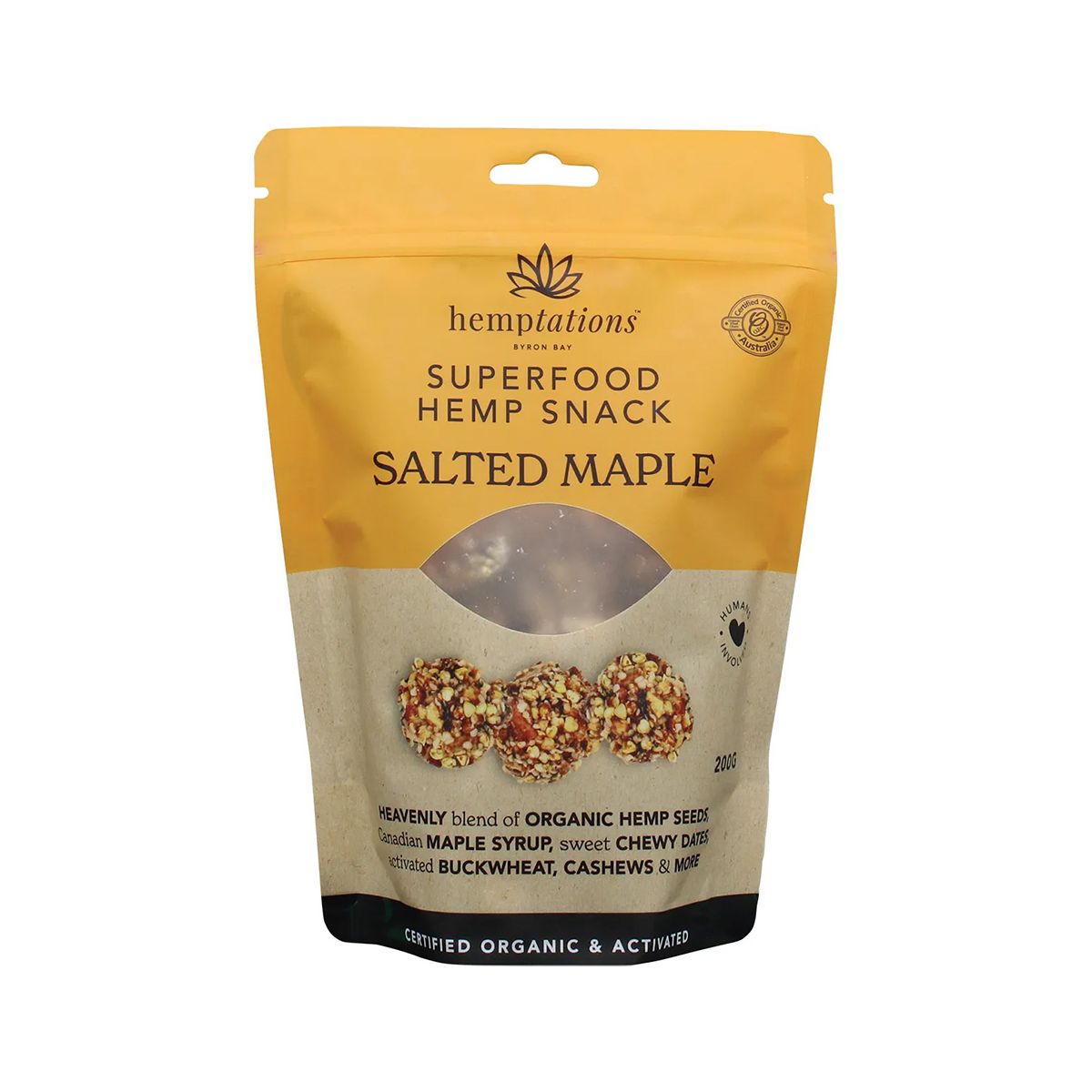 2die4 Live Foods Hemptations Superfood Hemp Snack Salted Maple 200g