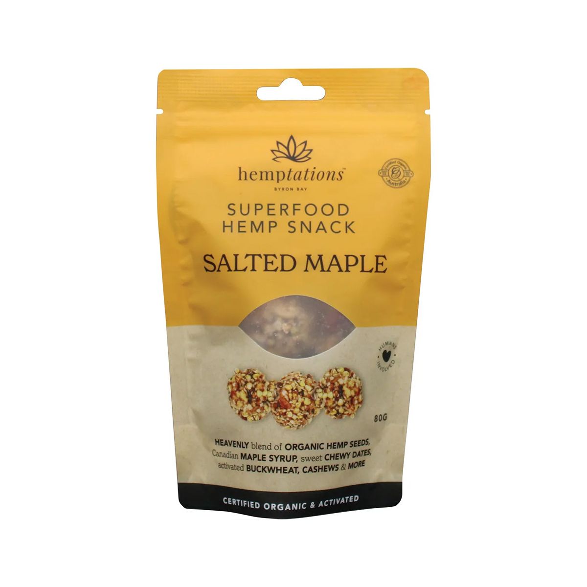 2die4 Live Foods Hemptations Superfood Hemp Snack Salted Maple 80g