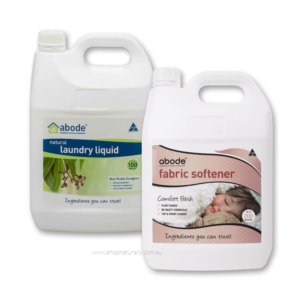 Abode Natural Laundry Liquid & Fabric Softener Duo 2 x 4L Eucalyptus & Comfort Fresh