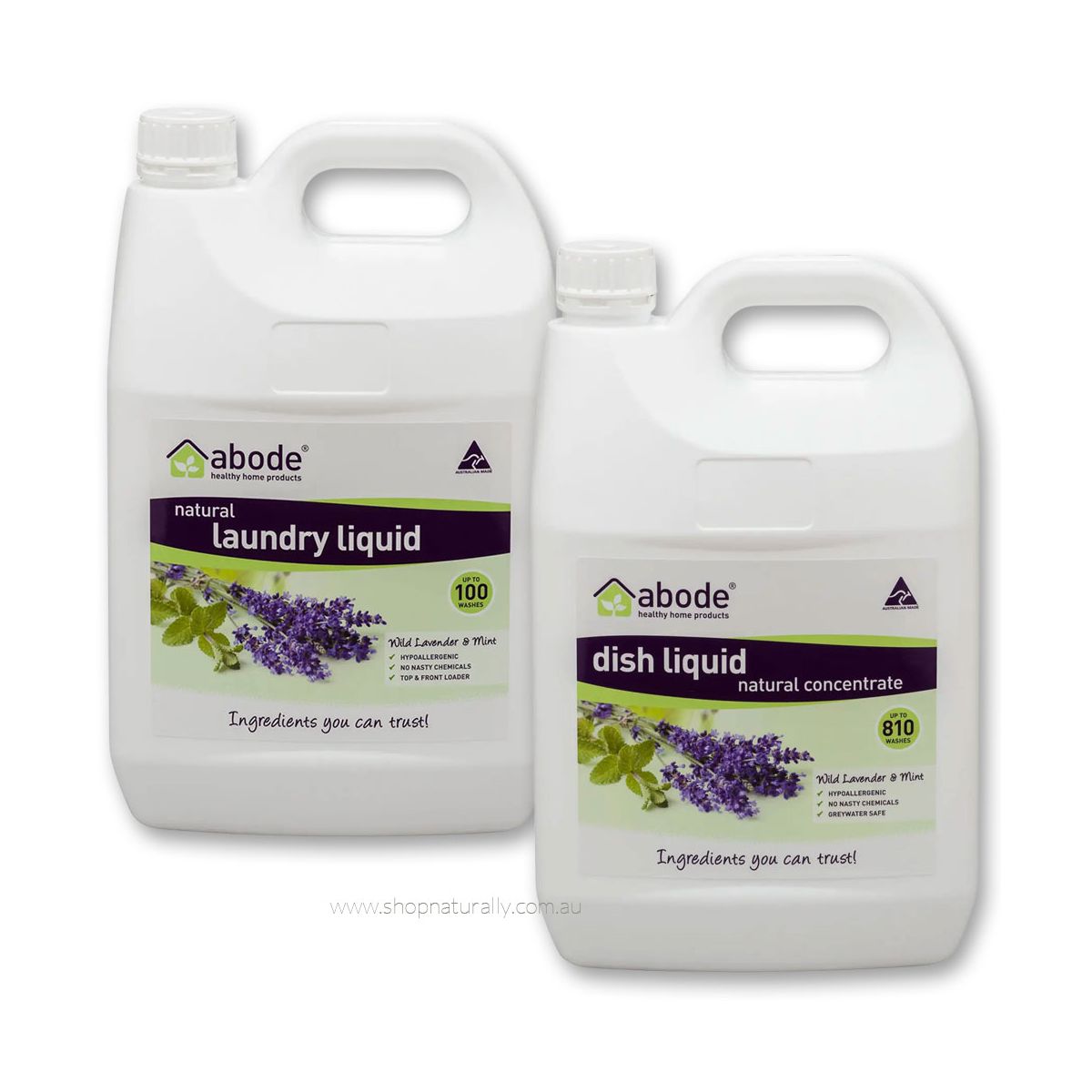 Abode Natural Laundry & Dishwashing Liquid Duo 2 x 4L Lavender