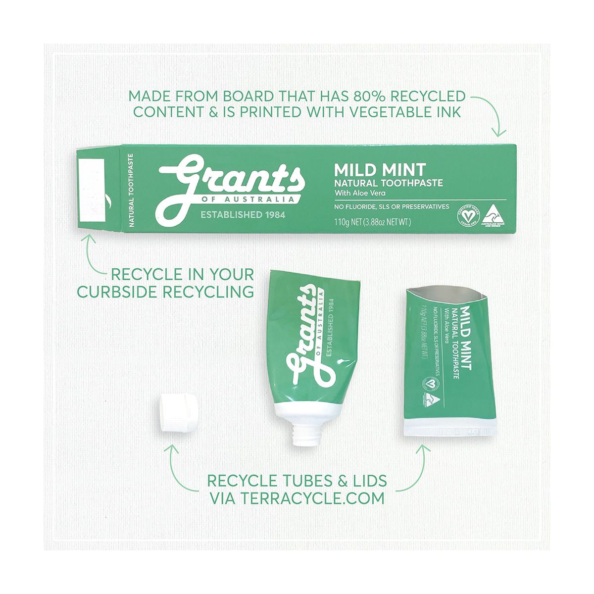 Grants Natural Toothpaste Mild Mint 25g Travel Mini