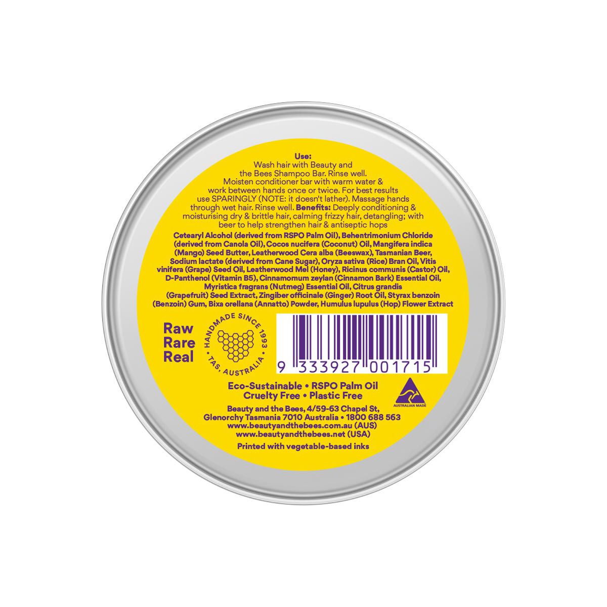 Beauty and the Bees Conditioner Bar Tasmanian Real Beer 35g