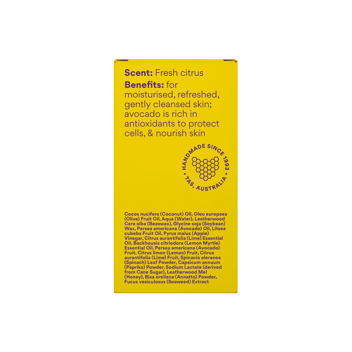 Beauty and the Bees Soap Bar Fresh Avocado, Lemon & Lime 120g