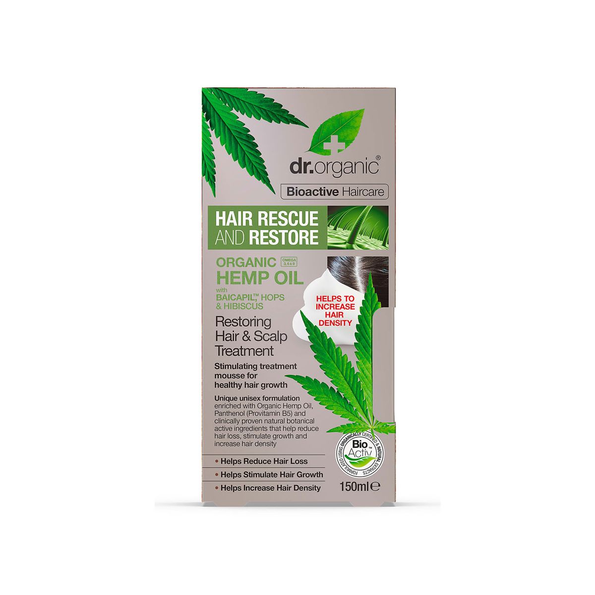 Buy Dr Organic Hemp Oil Restoring Hair & Scalp Treatment Mousse 150ml Online