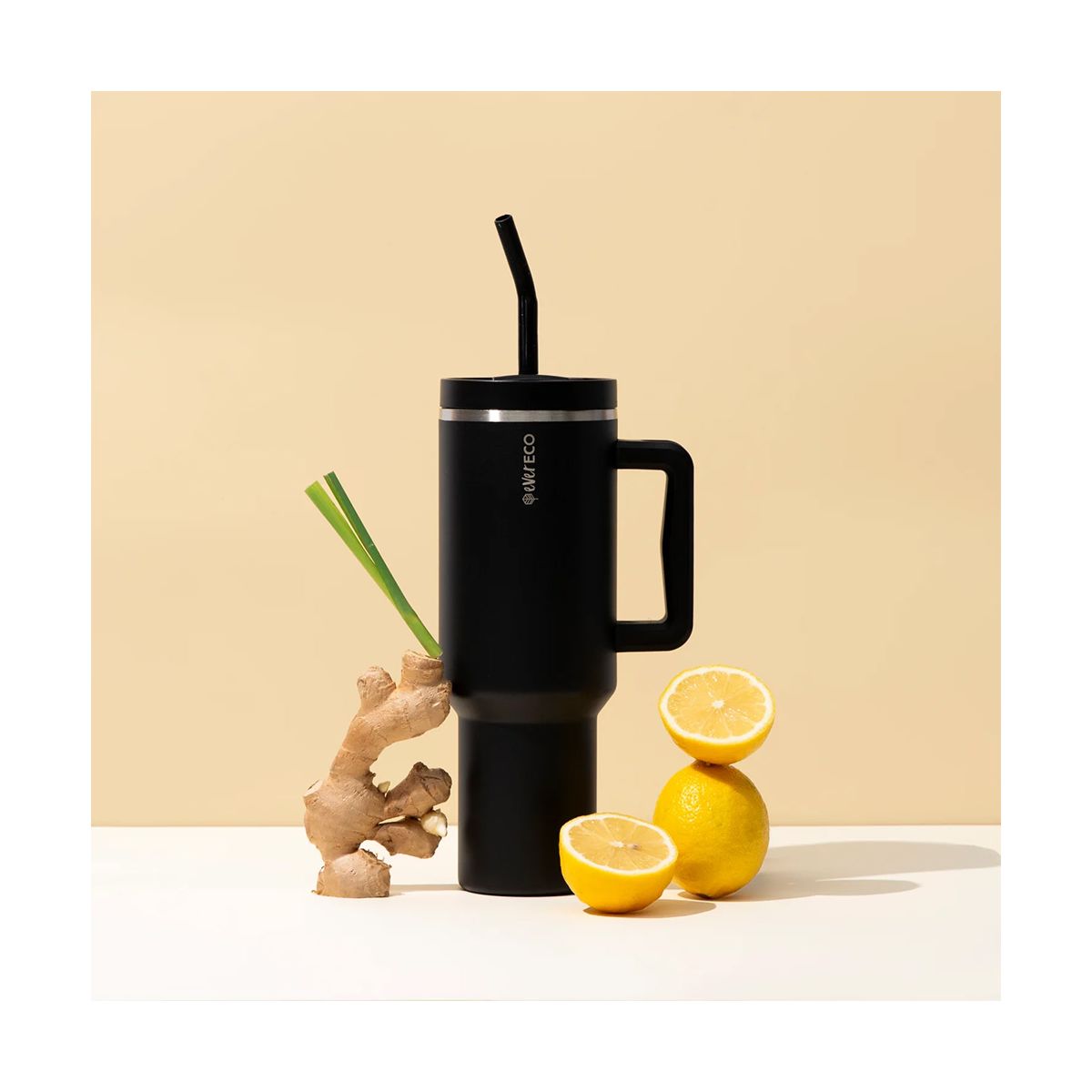Ever Eco Insulated Tumbler with Handle & Straw Onyx 1.18L