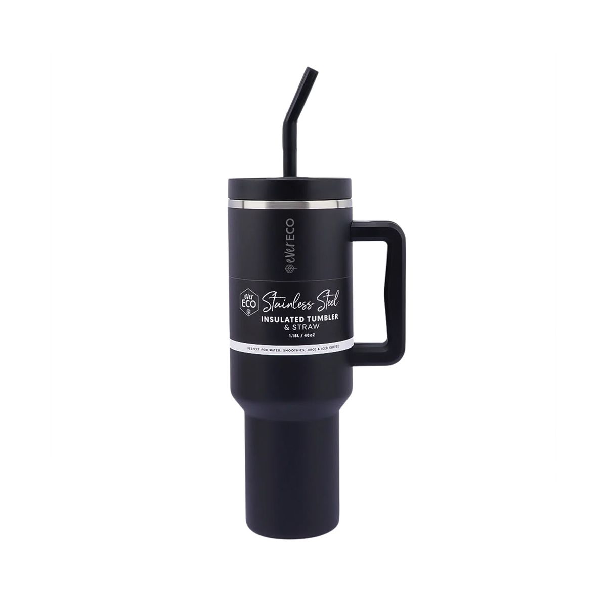 Ever Eco Insulated Tumbler with Handle & Straw Onyx 1.18L