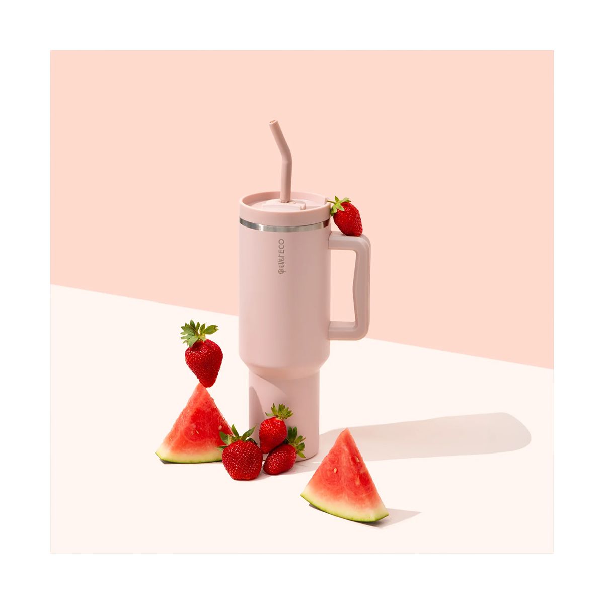 Ever Eco Insulated Tumbler with Handle & Straw Rose 1.18L