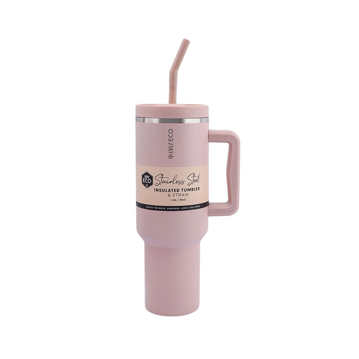 Ever Eco Insulated Tumbler with Handle & Straw Rose 1.18L