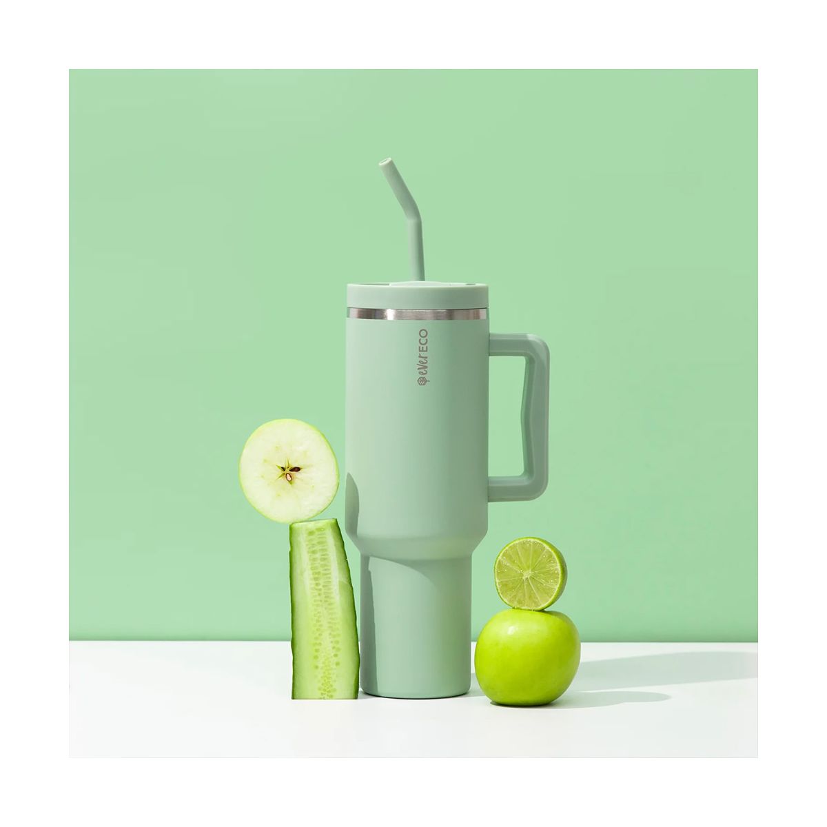 Ever Eco Insulated Tumbler with Handle & Straw Sage 1.18L