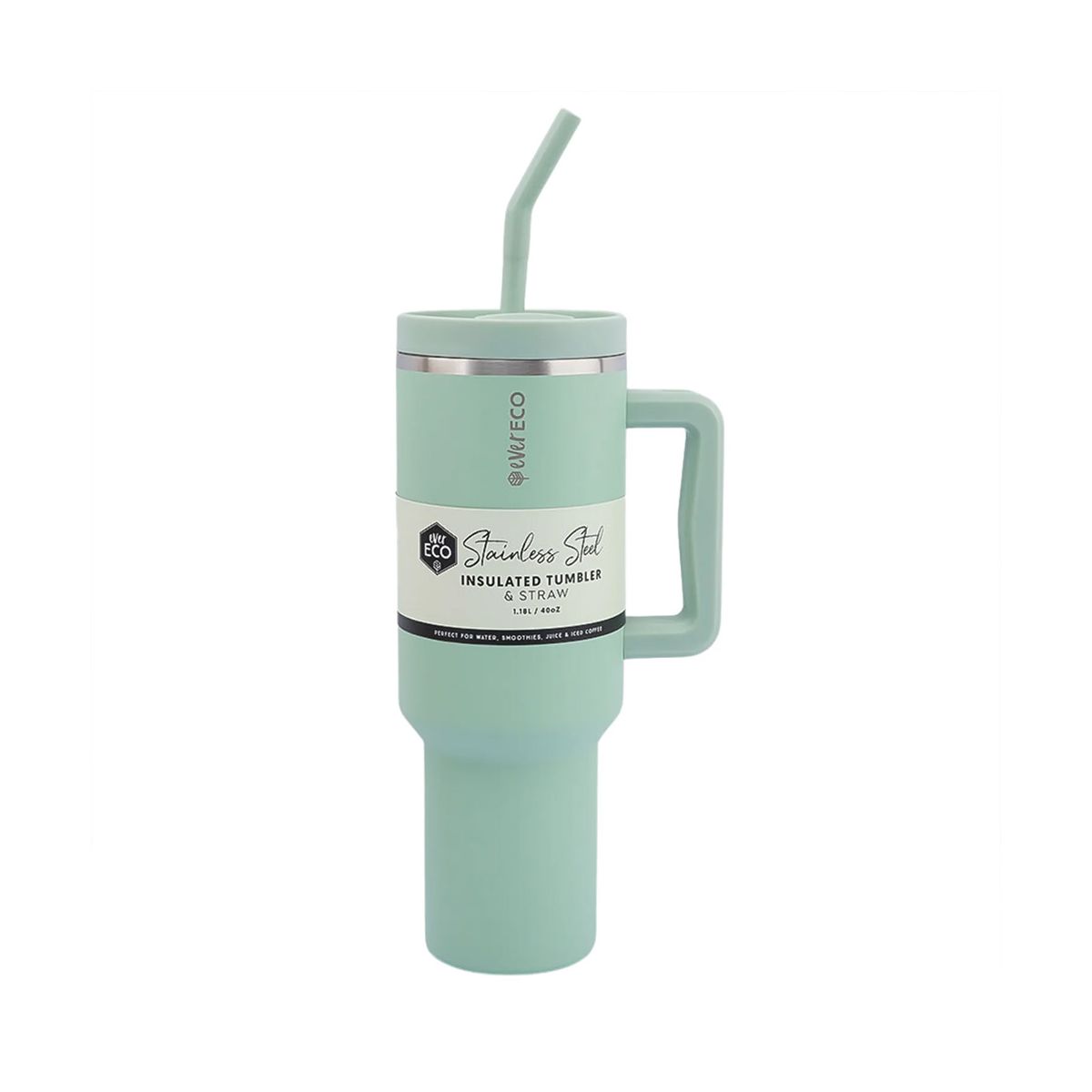 Ever Eco Insulated Tumbler with Handle & Straw Sage 1.18L