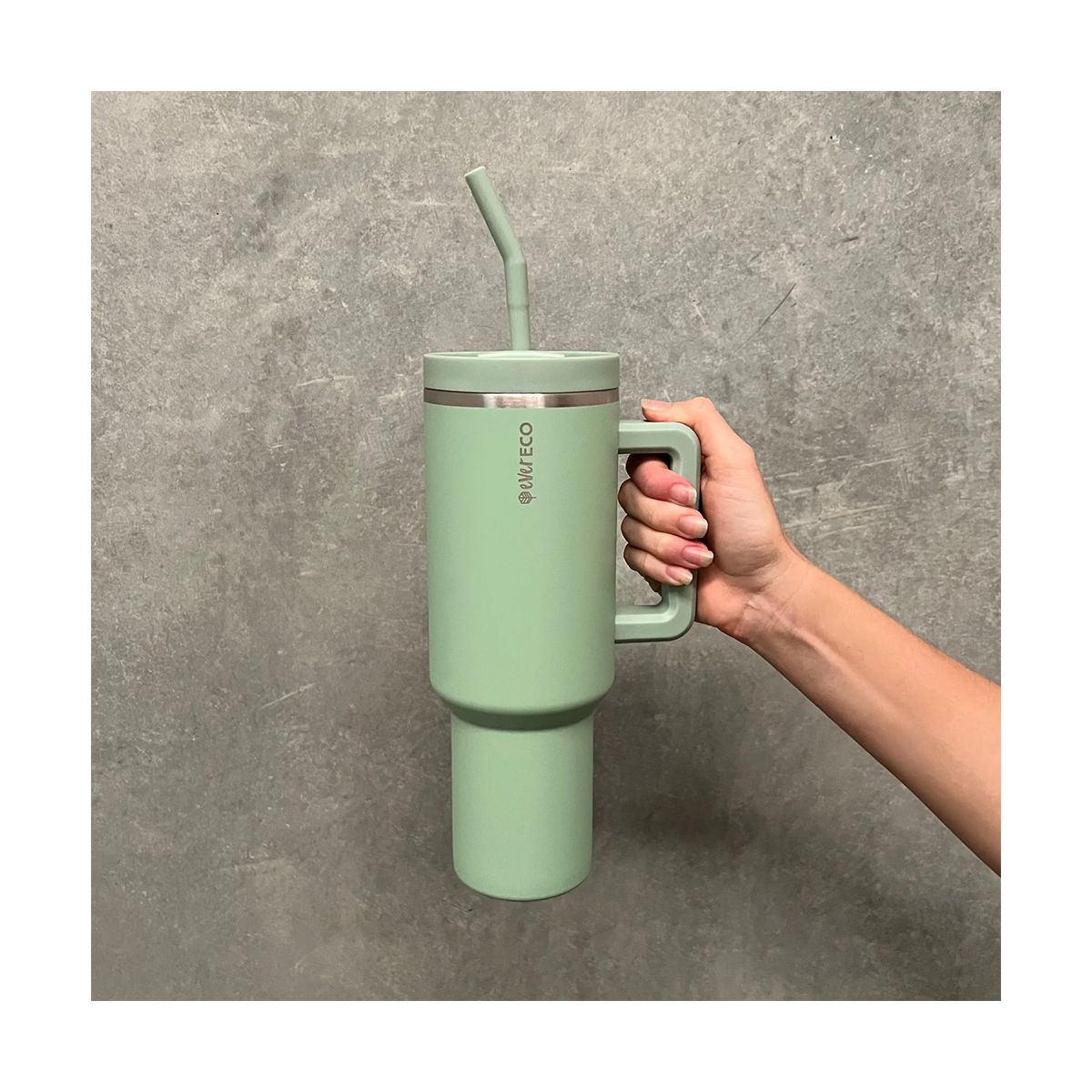 Ever Eco Insulated Tumbler with Handle & Straw Sage 1.18L