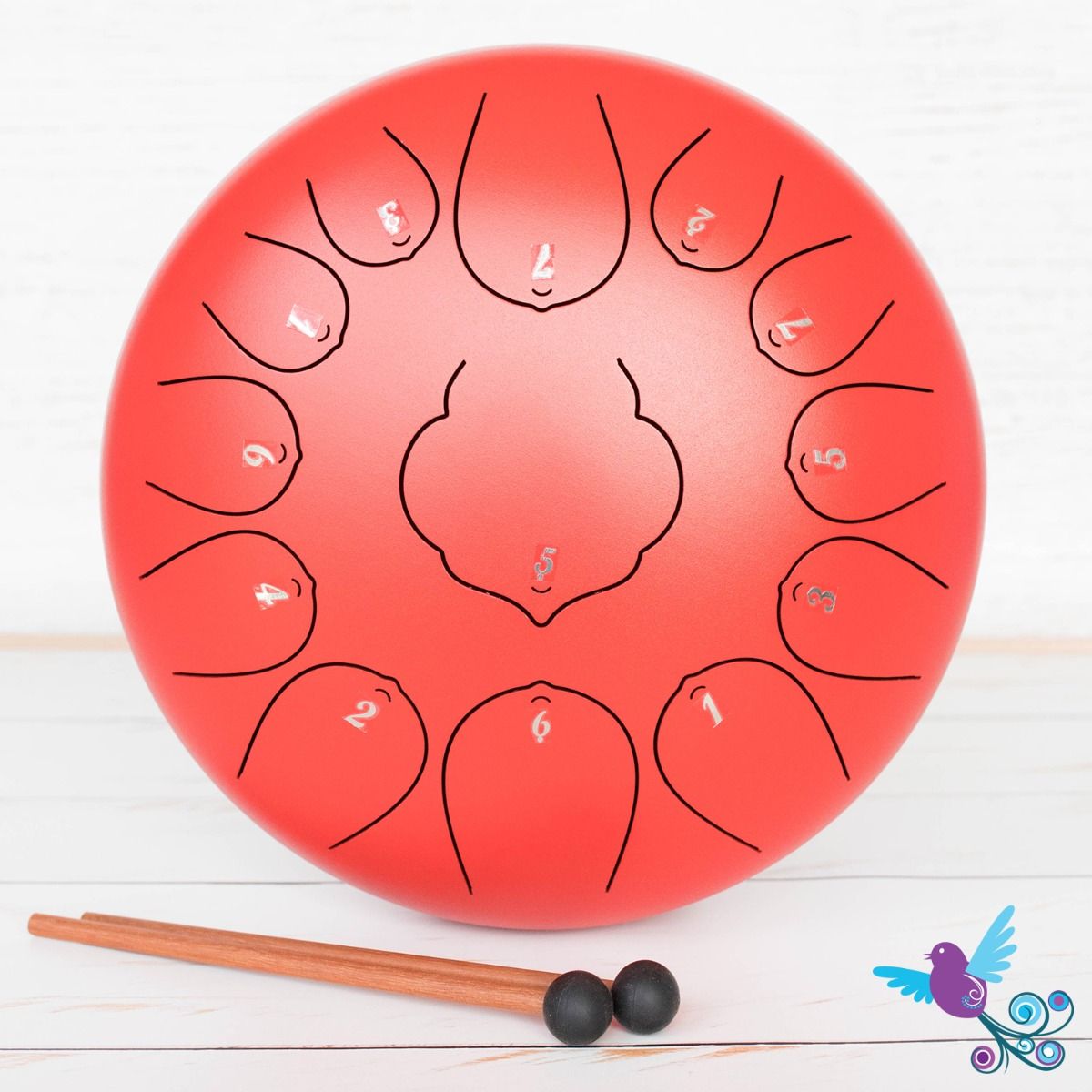 Hluru 13 Note Lotus Tongue Drum Red
