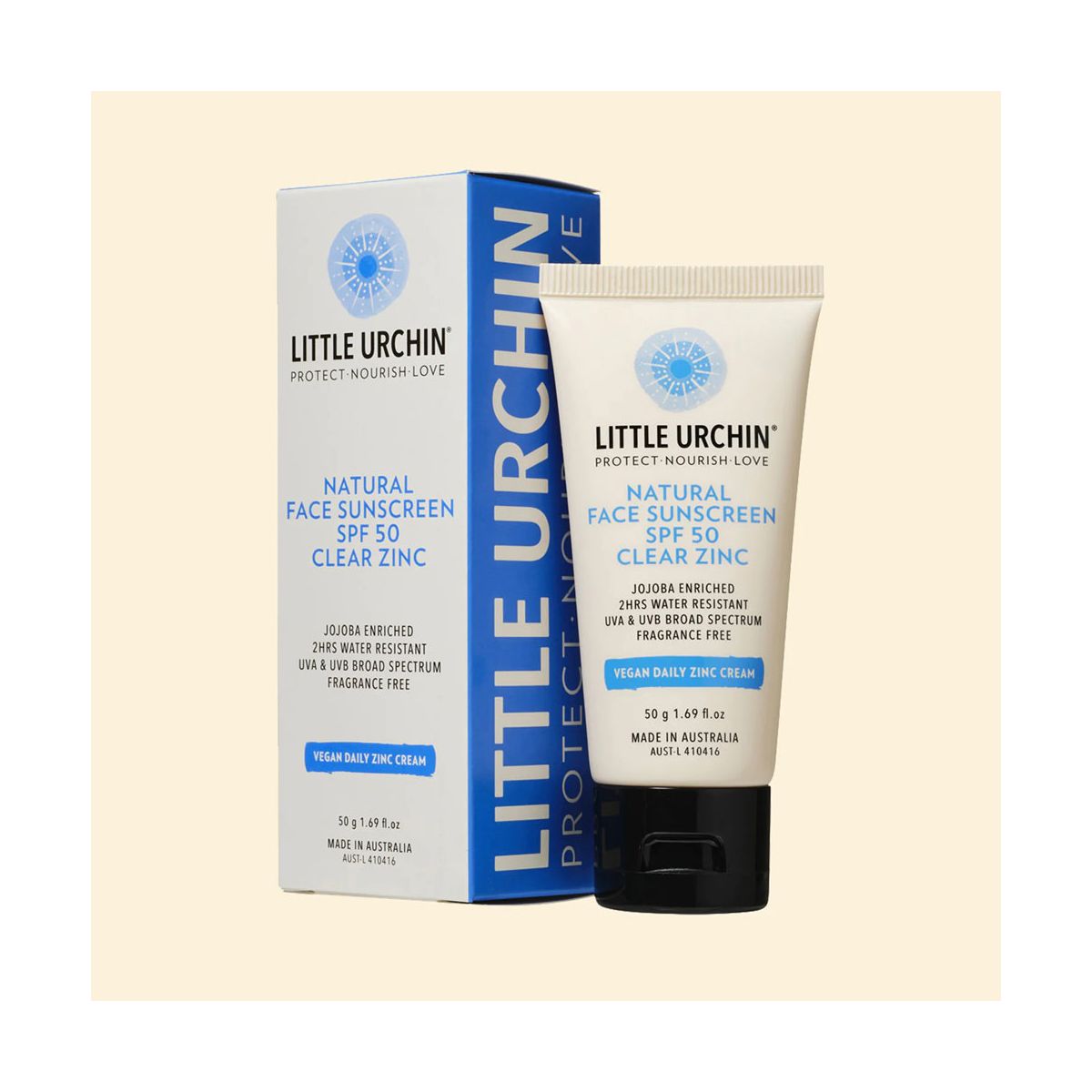 Buy Little Urchin Natural Face Sunscreen Clear Zinc SPF50 50g Online