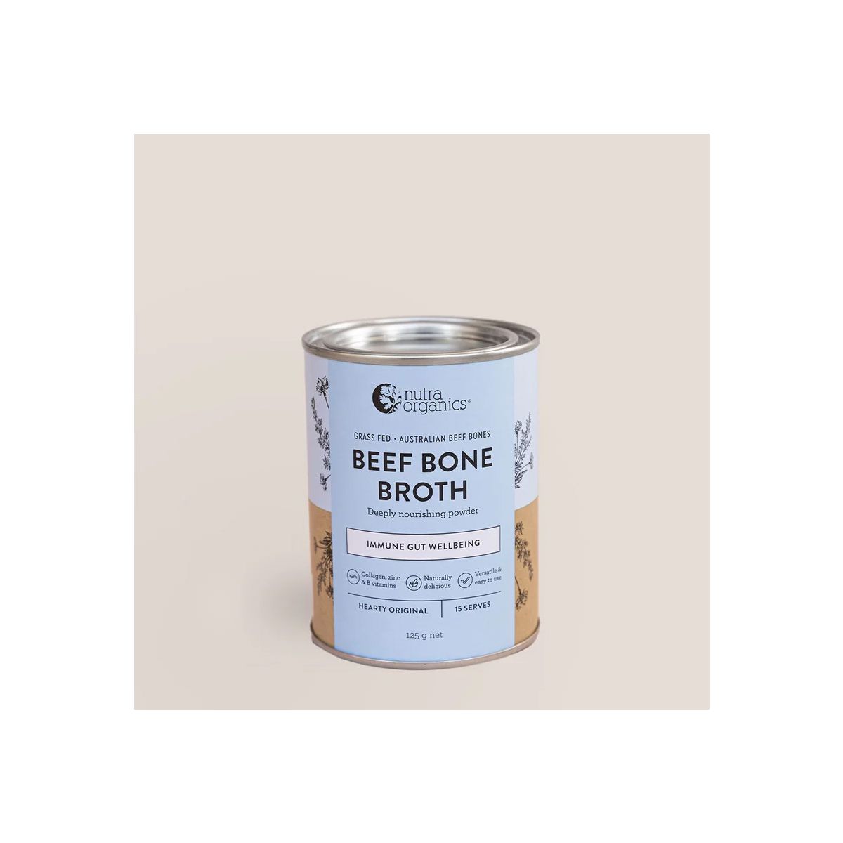 Nutra Organics Bone Broth Beef Powder Hearty Original 125g