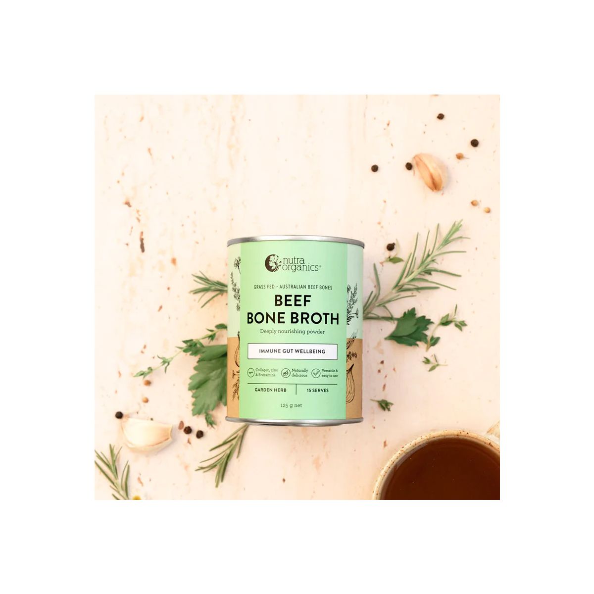 Nutra Organics Bone Broth Beef Powder Garden Herb 125g