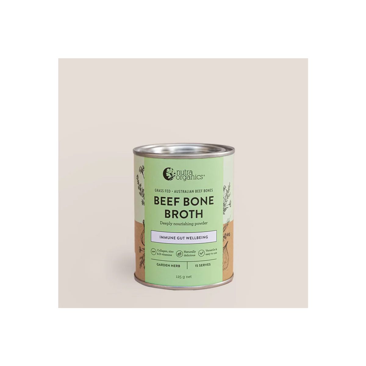 Nutra Organics Bone Broth Beef Powder Garden Herb 125g