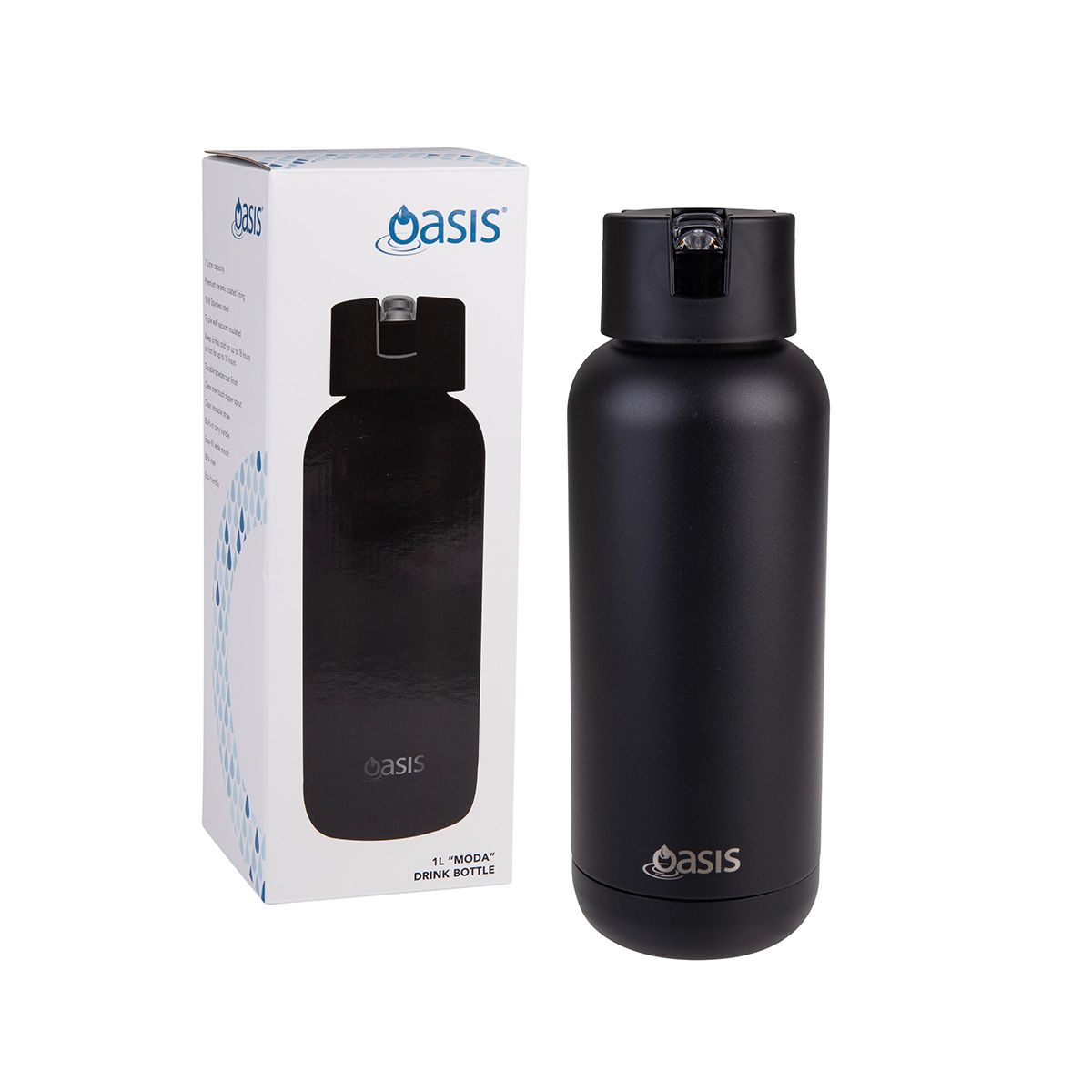 Oasis 1L Moda insulated water bottle in black