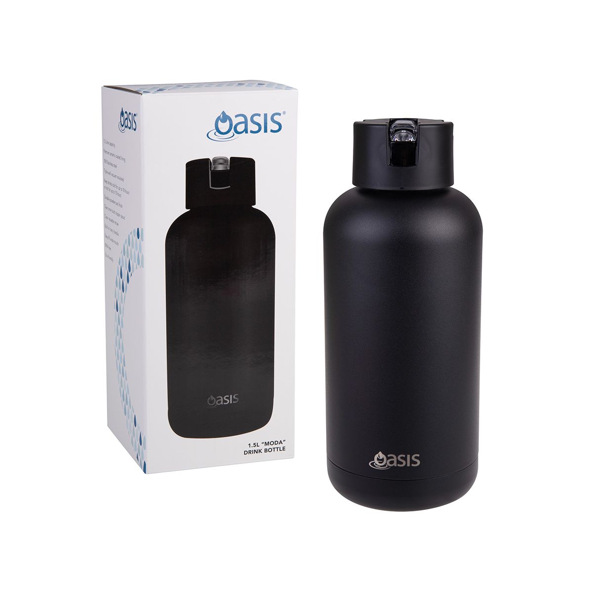 Buy Oasis Moda 1.5L black insulated water bottle