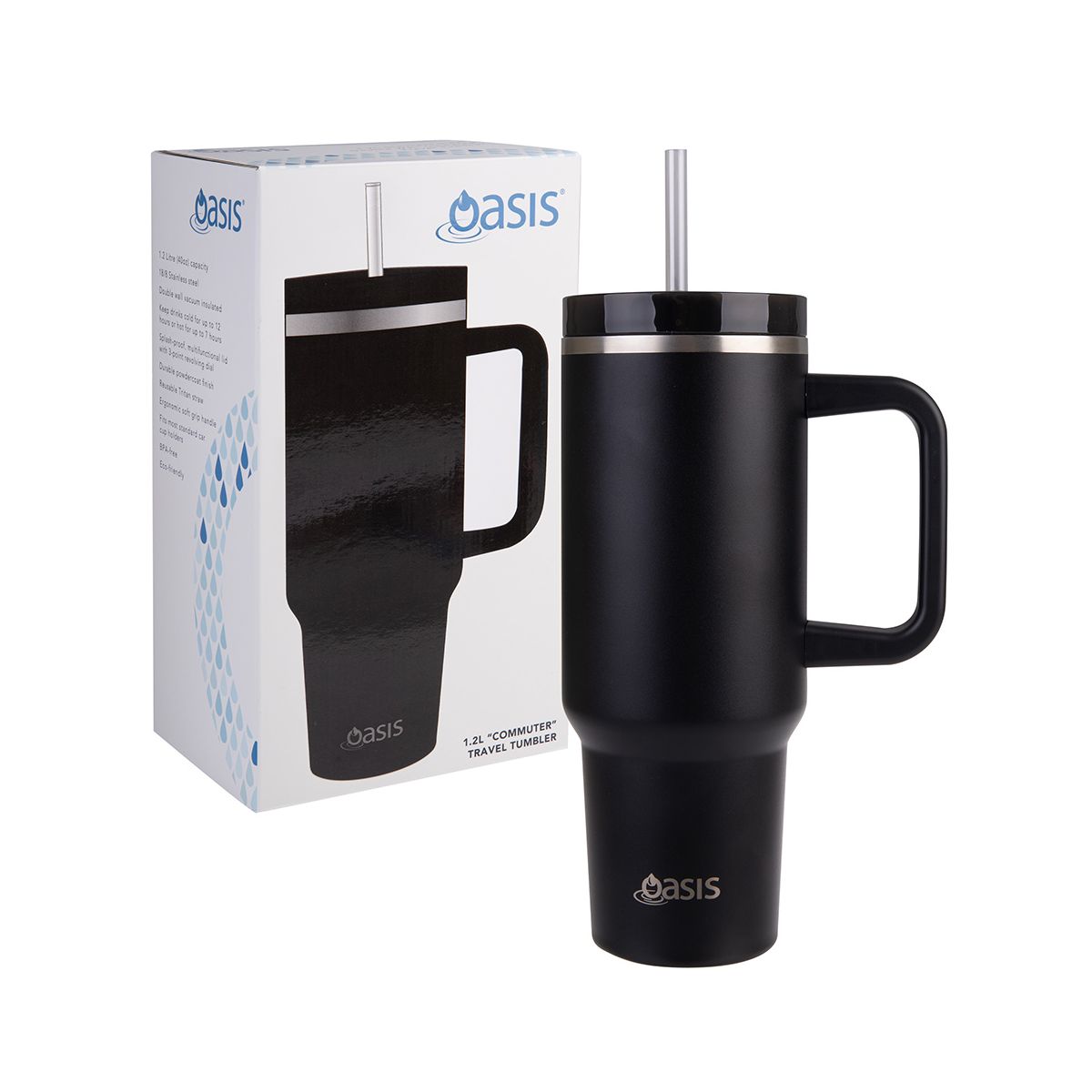 Oasis Insulated Tumbler with Straw Black 1.2L