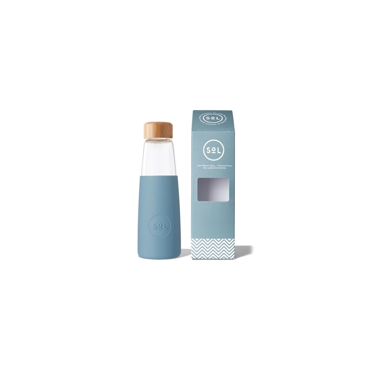 Sol Glass Water Bottle Blue Stone 410ml