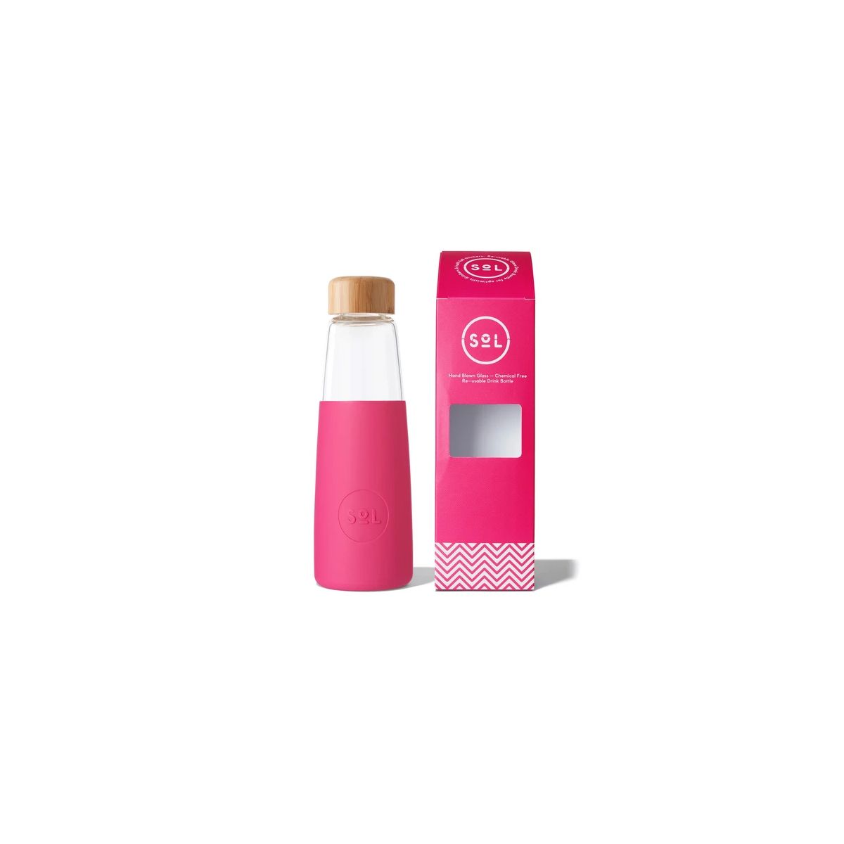 Sol Glass Water Bottle Peacock Pink 410ml