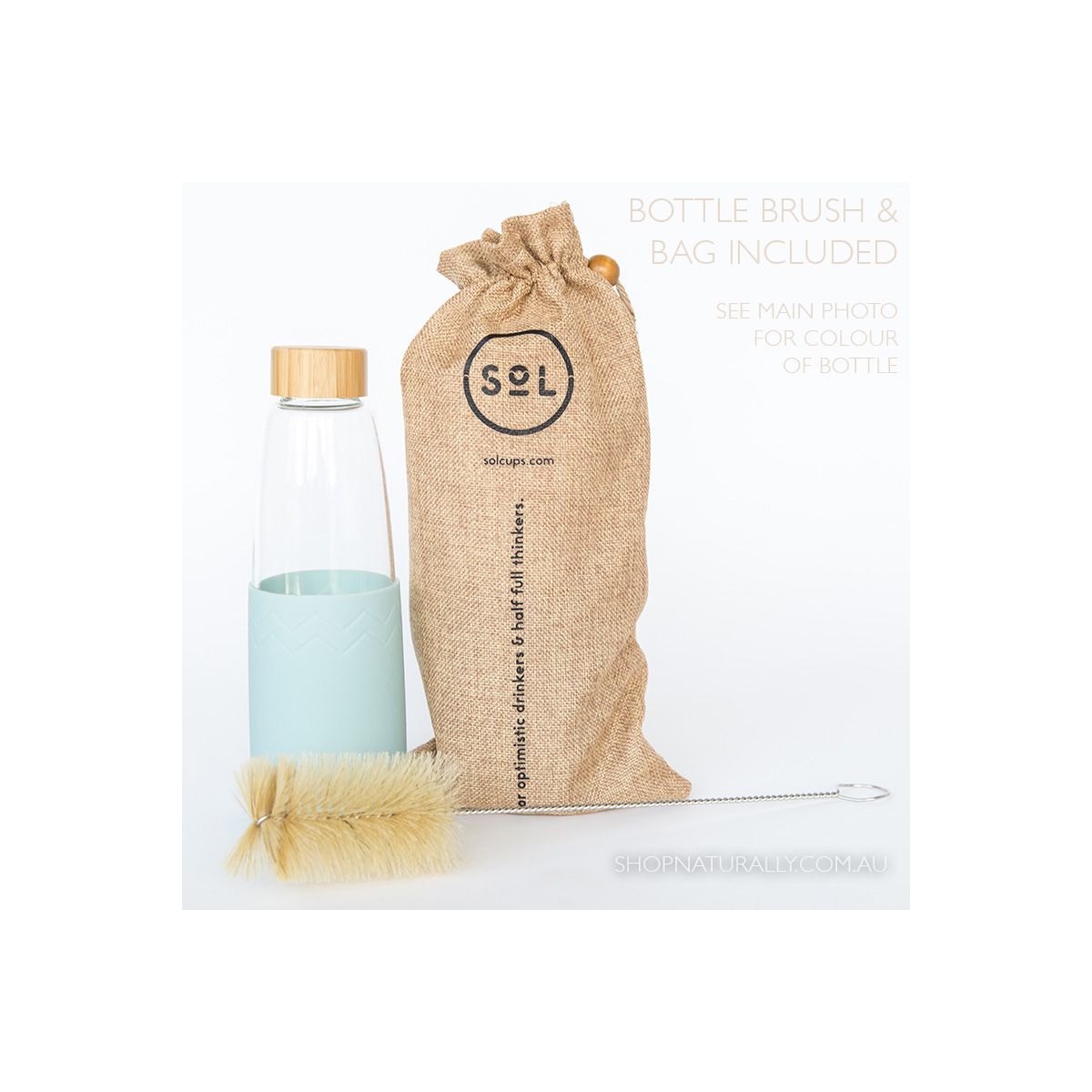 Sol Glass Water Bottle Dreamy Blue 850ml