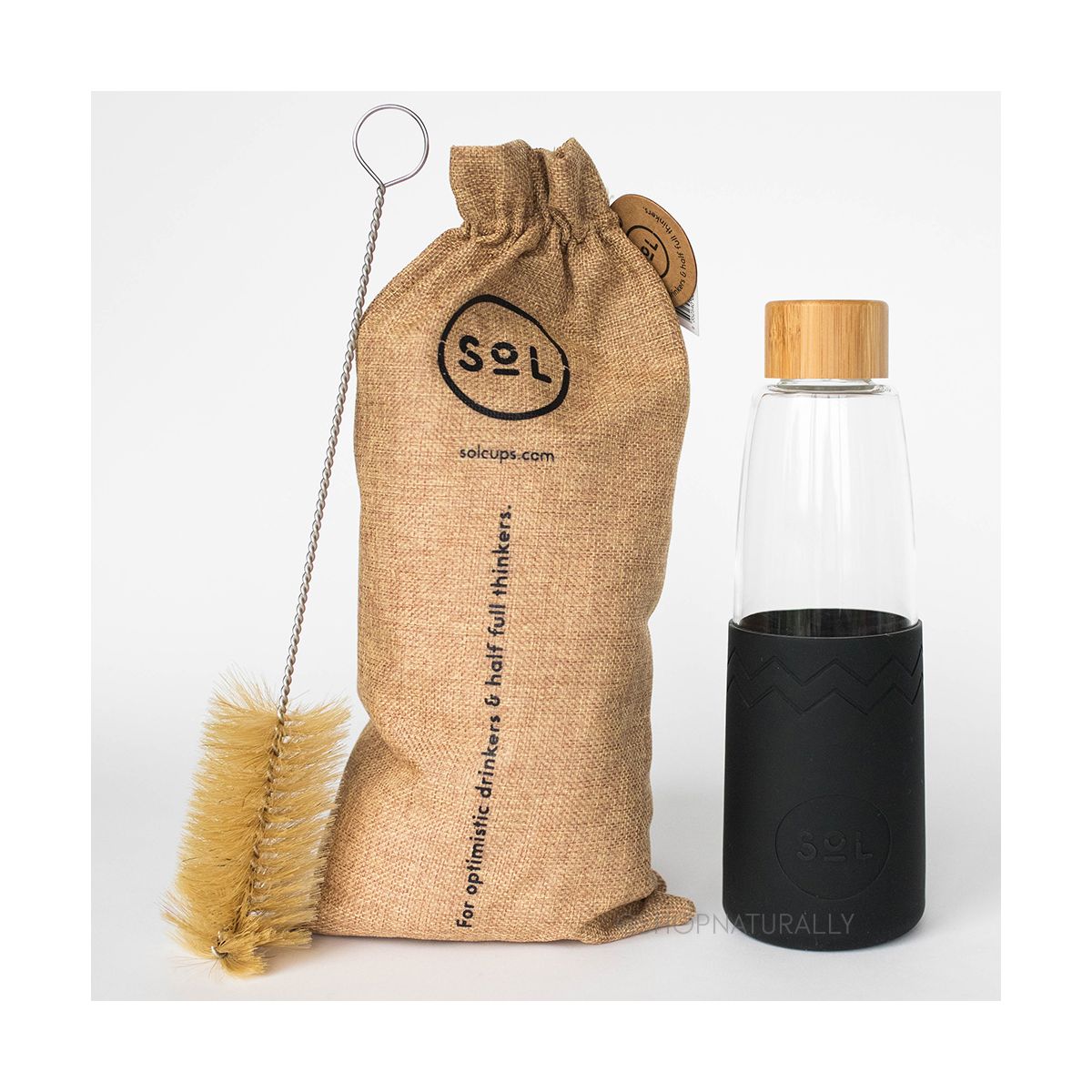 Sol Glass Water Bottle Basalt Black 850ml