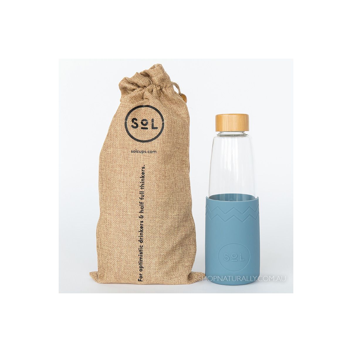 Sol Glass Water Bottle Blue Stone 850ml