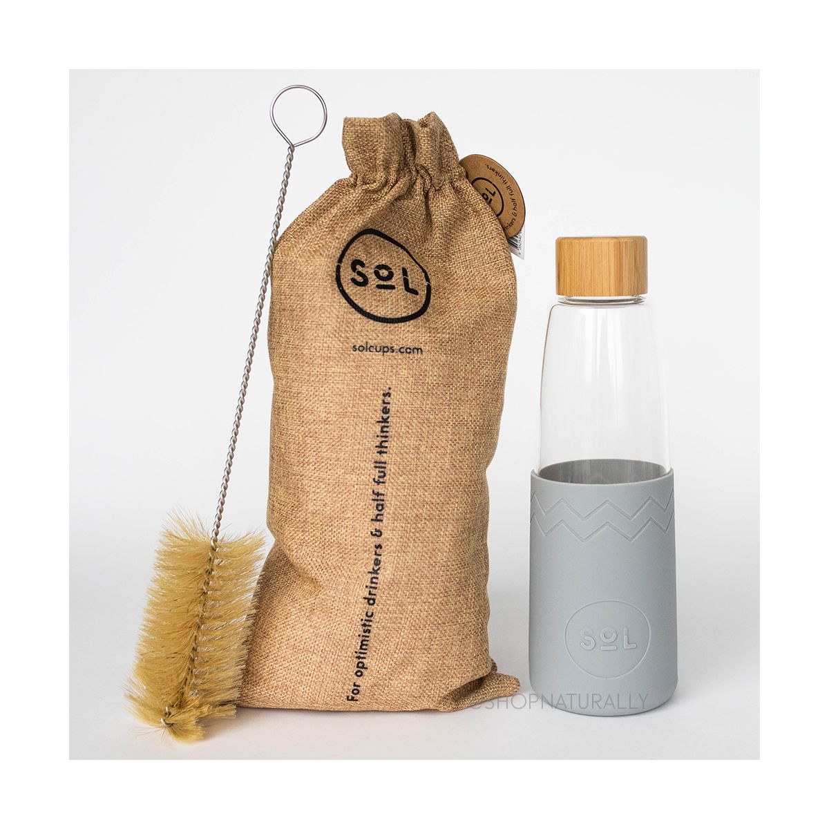 Sol Glass Water Bottle Cool Grey 850ml