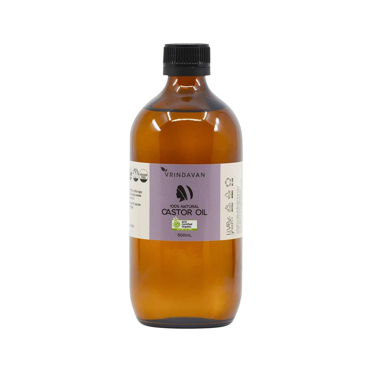 Vrindavan Castor Oil 100% Natural 500ml in glass bottle