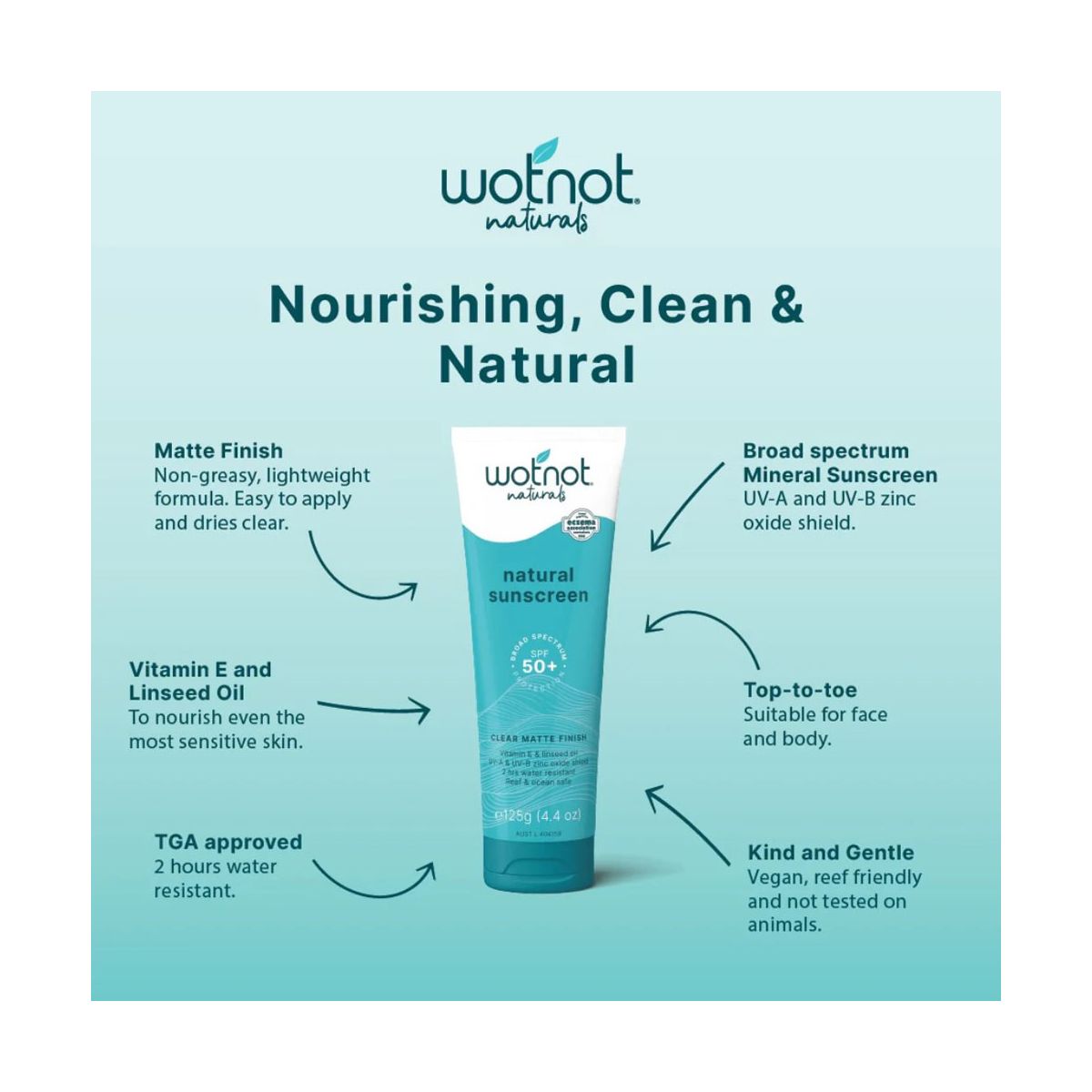 Wotnot Natural Sunscreen SPF50 125g