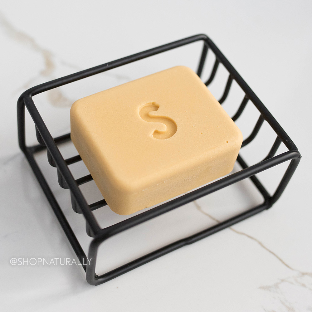 bar soap storage on a metal rack
